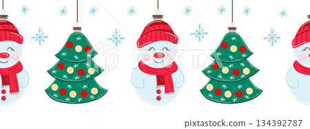 Christmas flat seamless border. New Year illustration 134392787