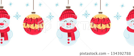 Christmas flat seamless border. New Year illustration 134392788