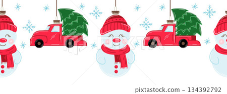 Christmas flat seamless border. New Year illustration Christmas flat seamless border. New Year illustration 134392792