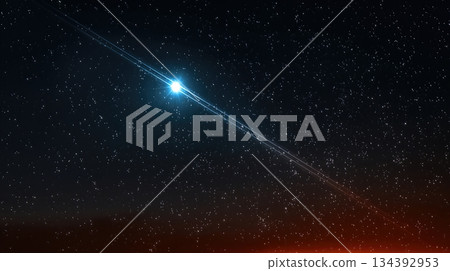 Glowing Comet Illuminates a Clear Black Sky With Its Bright Trail in the Night 134392953