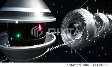 Floating Space Station Near a Black Hole With Advanced Technology and Mysterious Surroundings 134392968