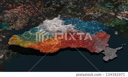 Abstract Map Reveals Vibrant Colors of a Fictional Landscape With Detailed Shapes and Patterns 134392971