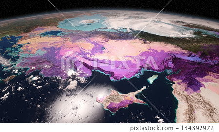 Abstract Map of a Colorful Region Highlighting Topography and Natural Features 134392972