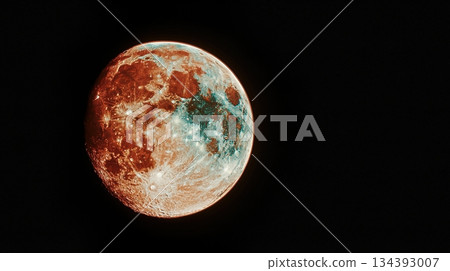 Black Moon Appears With Vibrant Colors in the Night Sky Over a Tranquil Landscape 134393007