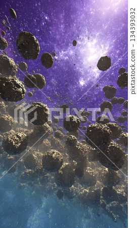Floating Asteroid Field Drifts Through a Colorful Cosmic Expanse Filled With Stars Floating Asteroid Field Drifts Through a Colorful Cosmic Expanse Filled With Stars 134393032