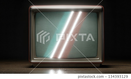 A Retro Tv Sits in a Dark Space 134393129