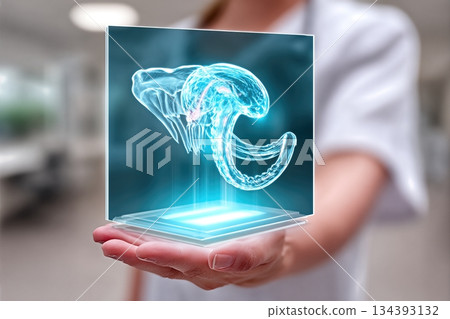 Advanced AI Diagnostic Tool Showing a Holographic Representation of Anatomical Structure in Use Advanced AI Diagnostic Tool Showing a Holographic Representation of Anatomical Structure in Use 134393132