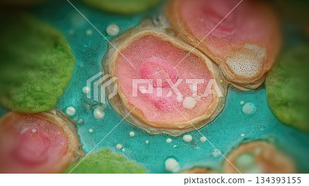 Cyanobacteria Thriving in Vibrant Colors Under a Microscope in a Lab Environment Cyanobacteria Thriving in Vibrant Colors Under a Microscope in a Lab Environment 134393155