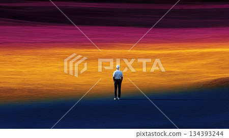 Mindfulness Practice on the Golf Course With Vibrant, Saturated Colors at Dusk Mindfulness Practice on the Golf Course With Vibrant, Saturated Colors at Dusk 134393244