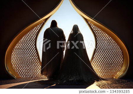 Indian Wedding Couple Standing Together in Luxurious Setting During Special Ceremony 134393285