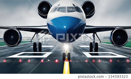Plane Takes off Under a Cloudy Sky Capturing Details of Powerful Engines and Sleek Design Plane Takes off Under a Cloudy Sky Capturing Details of Powerful Engines and Sleek Design 134393323