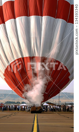 Safety Measures During Hot Air Balloon Preparation at a Launch Event in the Early Morning Sky Safety Measures During Hot Air Balloon Preparation at a Launch Event in the Early Morning Sky 134393340