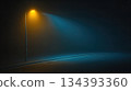 Flickering Streetlight on a Quiet Suburban Street at Night Creating an Eerie Atmosphere 134393360