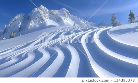 Snowboard Tracks Create Stunning Geometric Patterns Across Fresh Snow in a Winter Landscape Snowboard Tracks Create Stunning Geometric Patterns Across Fresh Snow in a Winter Landscape 134393378