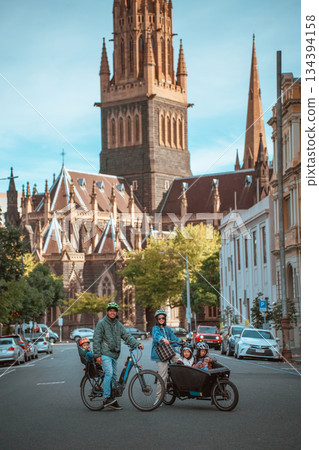 Charming Urban Scene with Bicycles and Historic Architecture 134394158