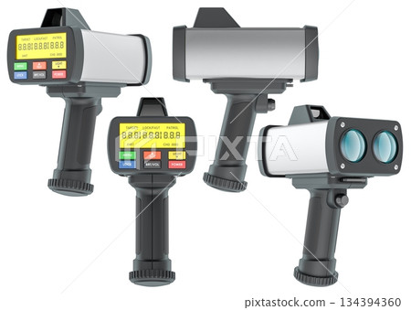 Handheld speed radar gun device, multiple views. 3D rendering Handheld speed radar gun device, multiple views. 3D rendering 134394360