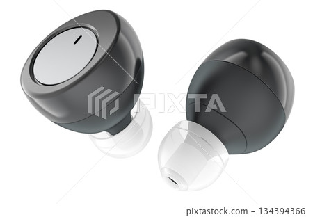 Black wireless earbuds. 3D rendering 134394366