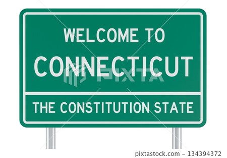 Welcome to Connecticut, green road sign. 3D rendering Welcome to Connecticut, green road sign. 3D rendering 134394372