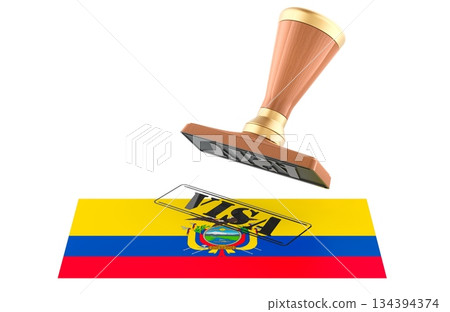 Ecuador visa stamp, wooden seal. 3D rendering 134394374