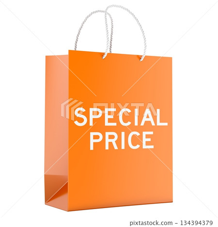 Special Price concept with orange shopping bag. 3D rendering Special Price concept with orange shopping bag. 3D rendering 134394379