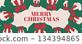 Merry Christmas festive banner with hand drawn christmas wreaths made of pine branches, vintage holiday illustration with pencil texture background 134394865