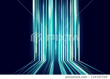 Technology, abstract background and future or metaverse with lights, stream and speed. Digital, illustration or connection with network, sci fi or innovation for ai programming data or cybersecurity 134395509