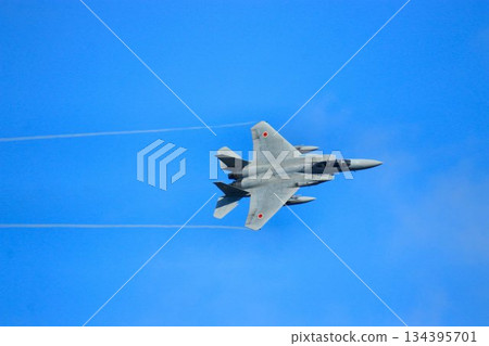 F-15J 在百里空軍基地上空機動,後橫幅完全打開。 F-15J 在百里空軍基地上空機動,後橫幅完全打開。 134395701
