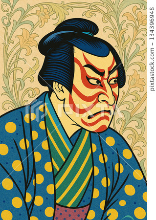 Ukiyo-e style portrait illustration of a Kabuki actor | Japanese style retro decorative design material 134396948