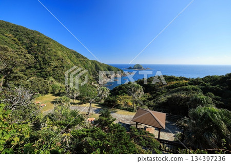 從通往佐多岬展望台的步道上眺望佐多岬海岸（日本鹿兒島縣南大隅町） 134397236