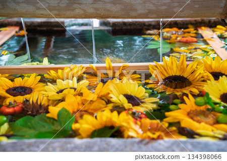 Flower water fountain photographed at Iwashimizu Hachimangu Shrine in Yawata City, Kyoto Prefecture 134398066