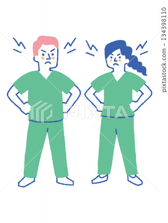 Angry medical workers male and female_color 134398110