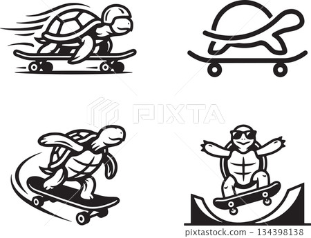 set of turtle playing skareboard logo 134398138