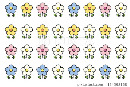 Hand-drawn line floral decorative line set | Deformed flower and cute borders (4 lines) 134398168