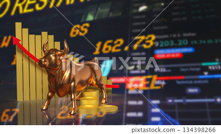 Golden Bull Market Surge for Business concept 3d Render. Golden Bull Market Surge for Business concept 3d Render. 134398266