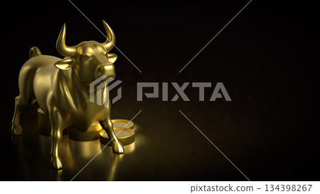 Golden Bull Wealth Growth Symbol 3d render. 134398267