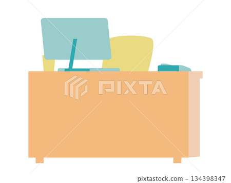 Office desk with mug | Workspace background with computer Office desk with mug | Workspace background with computer 134398347