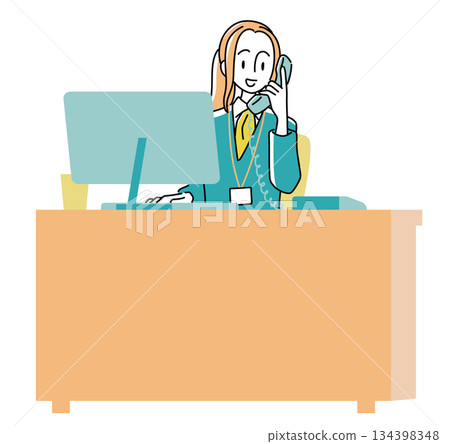 Female operator answering the phone (1 person, 20s, upper body) | Office desk business illustration Female operator answering the phone (1 person, 20s, upper body) | Office desk business illustration 134398348