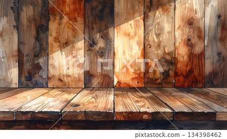 Watercolor style illustration of wooden wall floor background 134398462