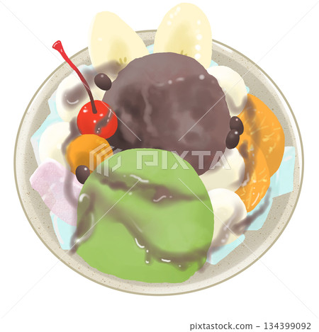 Matcha Shiratama Cream Anmitsu with Honey 134399092