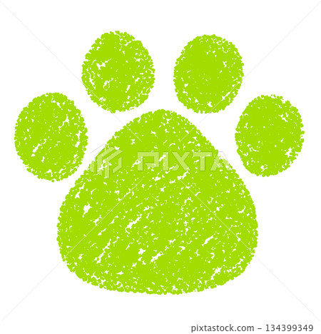 Crayon material, hand-drawn illustration of paw prints, dog, cat 134399349