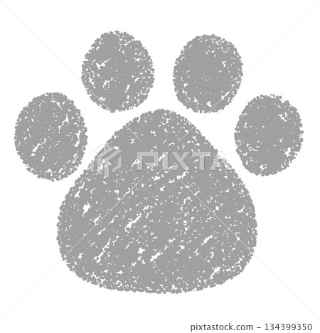 Crayon material, hand-drawn illustration of paw prints, dog, cat 134399350
