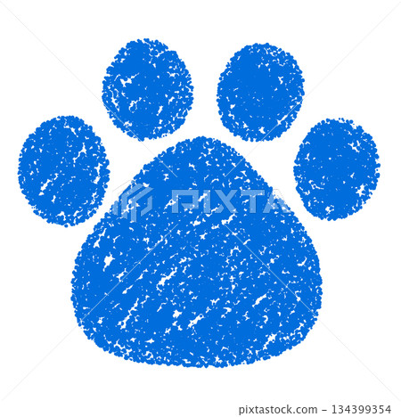 Crayon material, hand-drawn illustration of paw prints, dog, cat Crayon material, hand-drawn illustration of paw prints, dog, cat 134399354