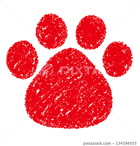 Crayon material, hand-drawn illustration of paw prints, dog, cat 134399355