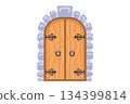 Antique wooden door in the Middle Ages. 134399814