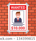 Wanted poster on a brick wall. 134399815