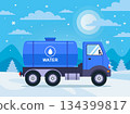 Water tanker truck against winter background. 134399817