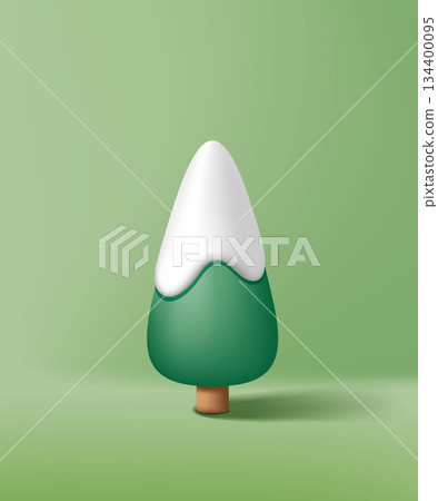 3D立體風格可愛下雪聖誕樹，聖誕節廣告海報宣傳單邀請卡素材圖片 134400095