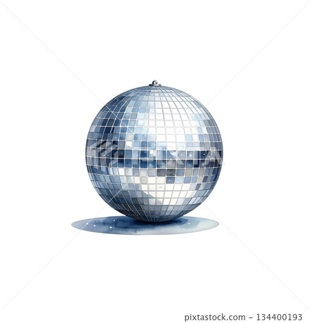 Watercolor disco ball on white background Watercolor disco ball on white background 134400193