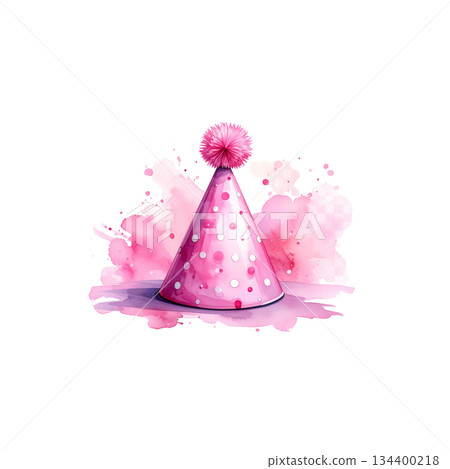 Watercolor birthday party hat illustration on white background 134400218