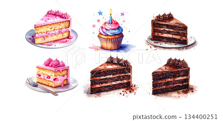 Celebrate your birthday party with cake, candles, balloons and gifts. Fun illustrations. Celebrate your birthday party with cake, candles, balloons and gifts. Fun illustrations. 134400251